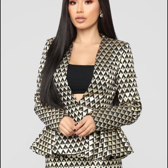 Fashion Nova Figure it out Jacquard geometric print blazer peplum - Picture 2 of 10